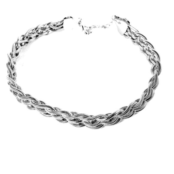 Women's Textured Silver tone Chunky Twisted Design Statement Necklace - Picture 1 of 7